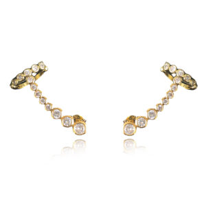 Brinco Ear Cuff com Piercing Fake e Zircônias Branca Banhado em Ouro 18k