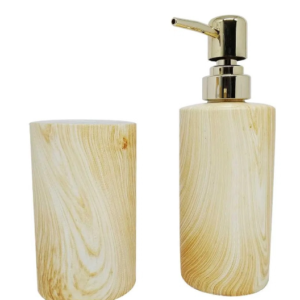 Kit banheiro com porta sabonete e porta escova marmorizado 2pçs