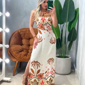 Vestido Longo em Viscose Frente Única Estampado Angélica Ref. 1877